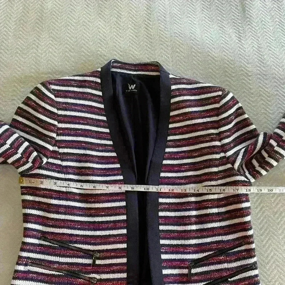 WORTH Blue And Maroon Striped Career Blazer Suit Jacket Pockets With Zippers - Picture 3 of 5
